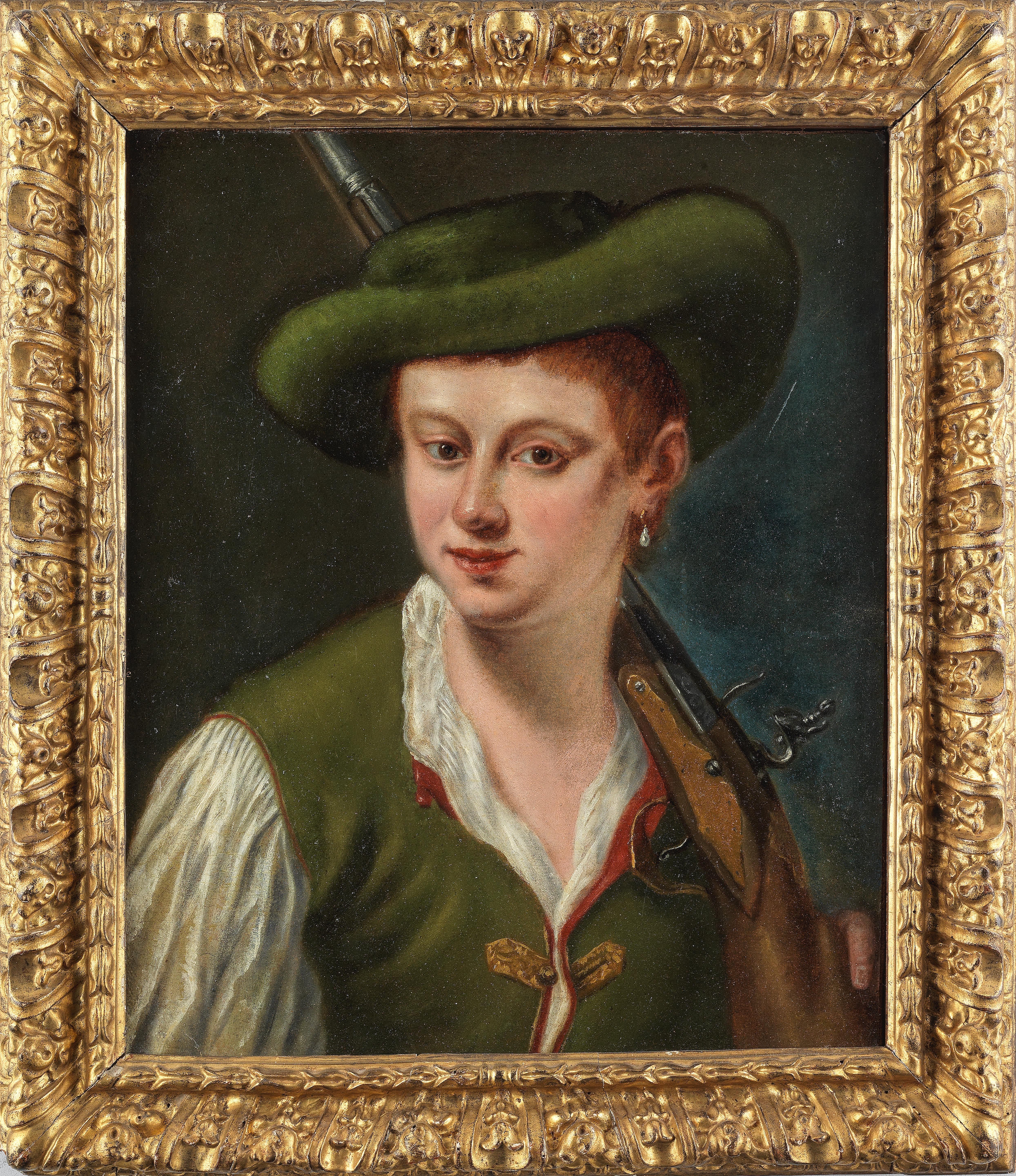 Venetian School, 18th Century | Portrait of a hunter with a rifle over ...