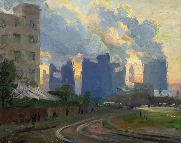 Artwork by Aleksey Yakovlevich Kuzin, Morning, Made of Pasteboard, oil