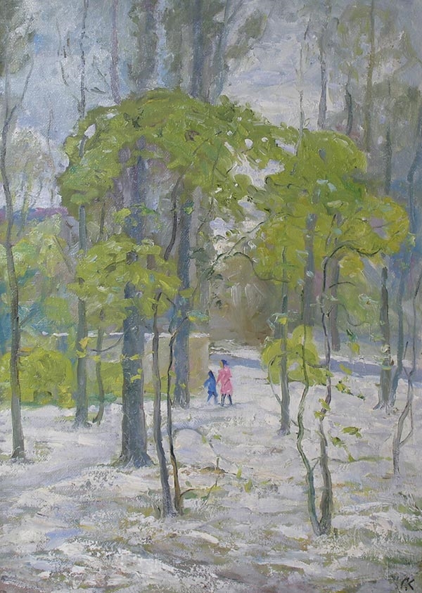 Artwork by Aleksey Yakovlevich Kuzin, First Snow, Made of Plywood, oil