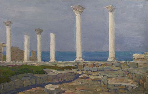 Grrek basilica in Khersones by Aleksey Yakovlevich Kuzin, 1989