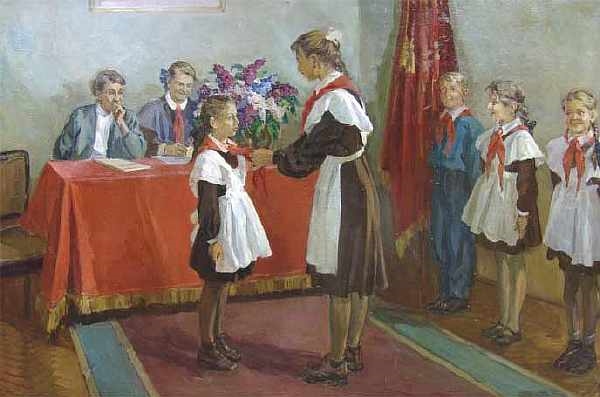 Artwork by Yaroslav Viktorovicz Titov, Admission to Pioneers, Made of Canvas, oil