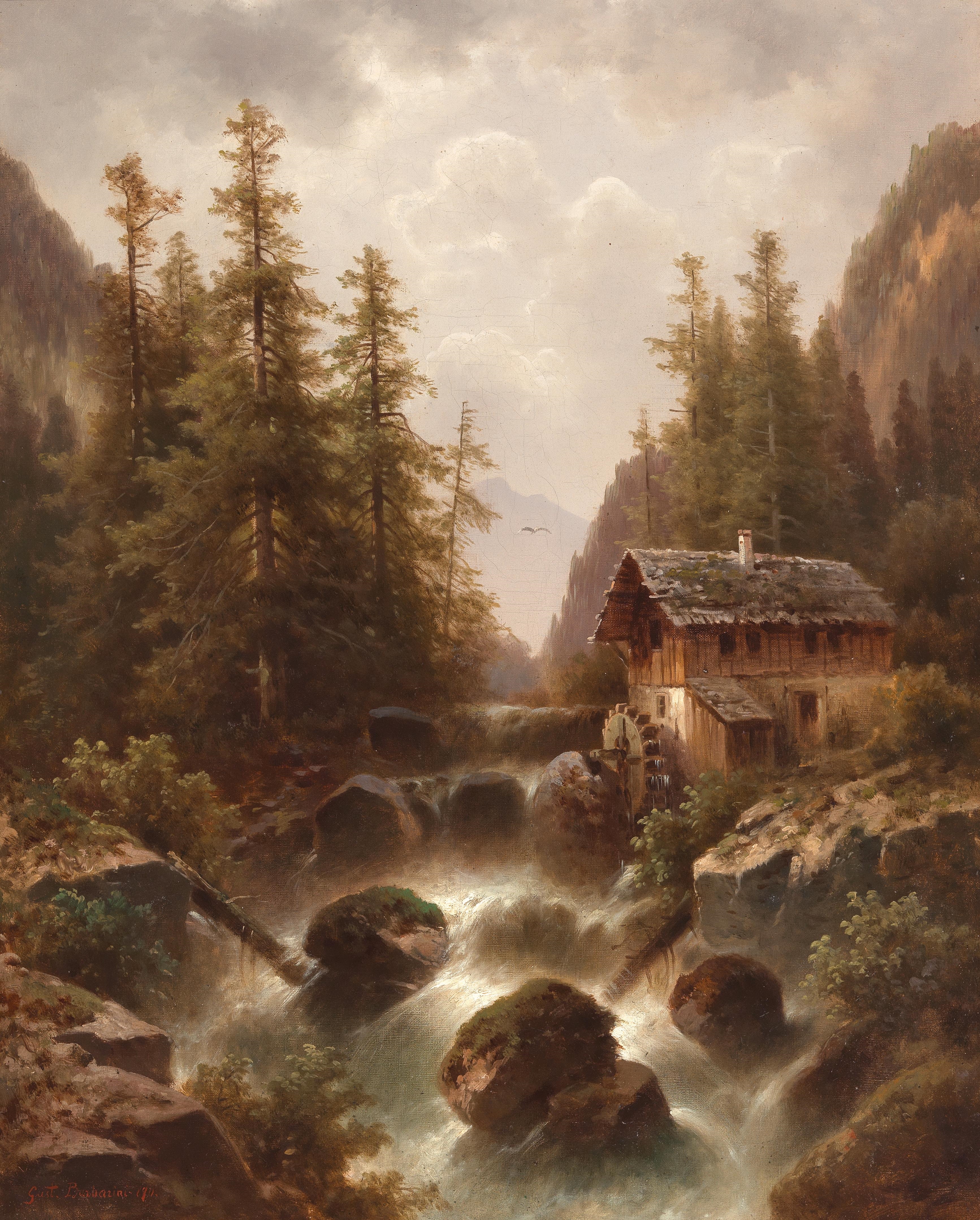 A Mill by a Mountain Torrent by Gustav Barbarini, (1)870