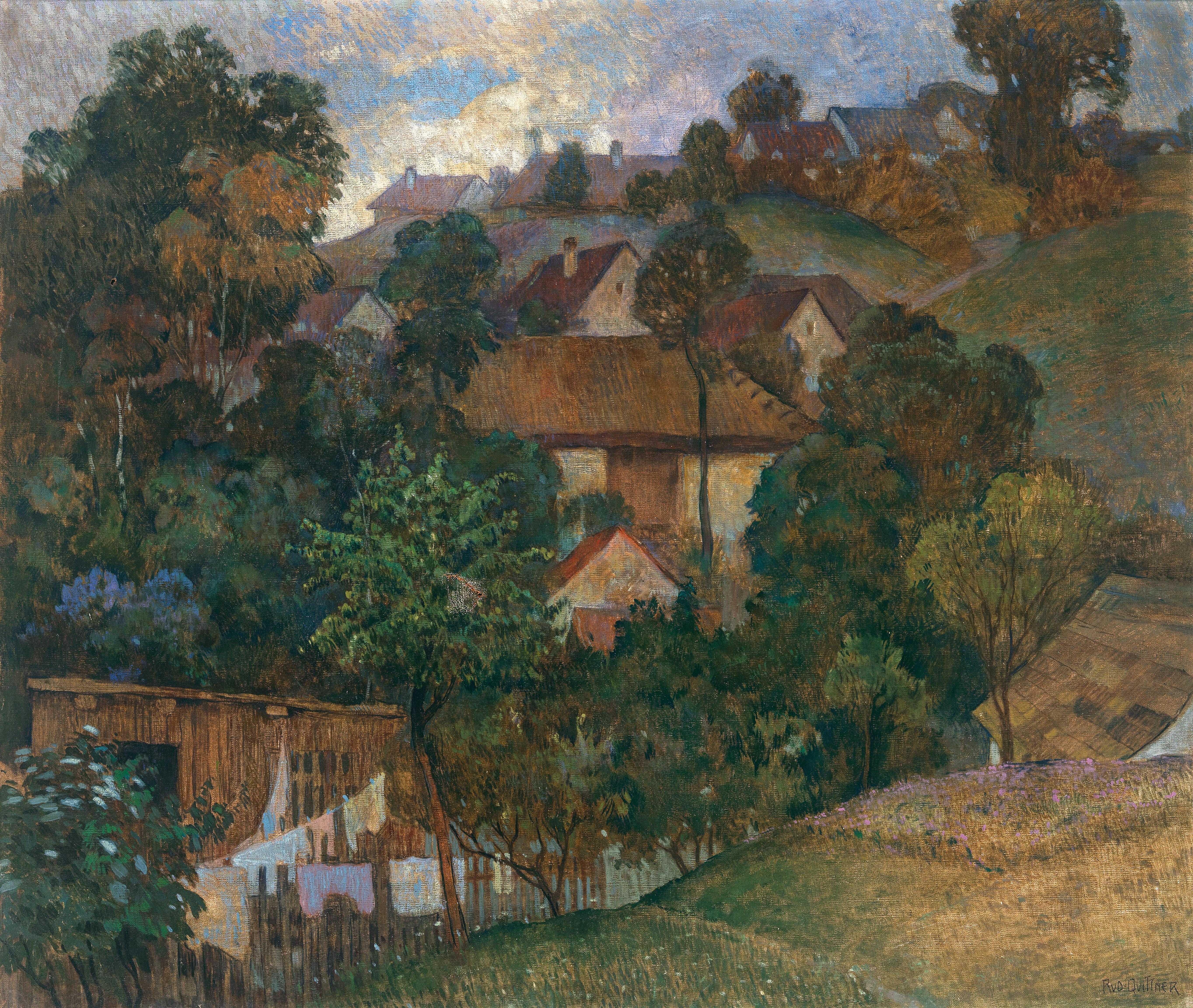 A View of a Village, Laundry on the Line by Rudolf Quittner