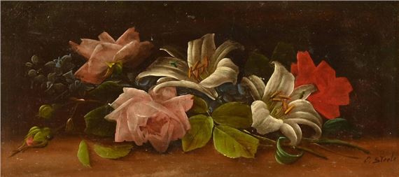 Edwin Steele | Still life of flowers roses and lilacs | MutualArt