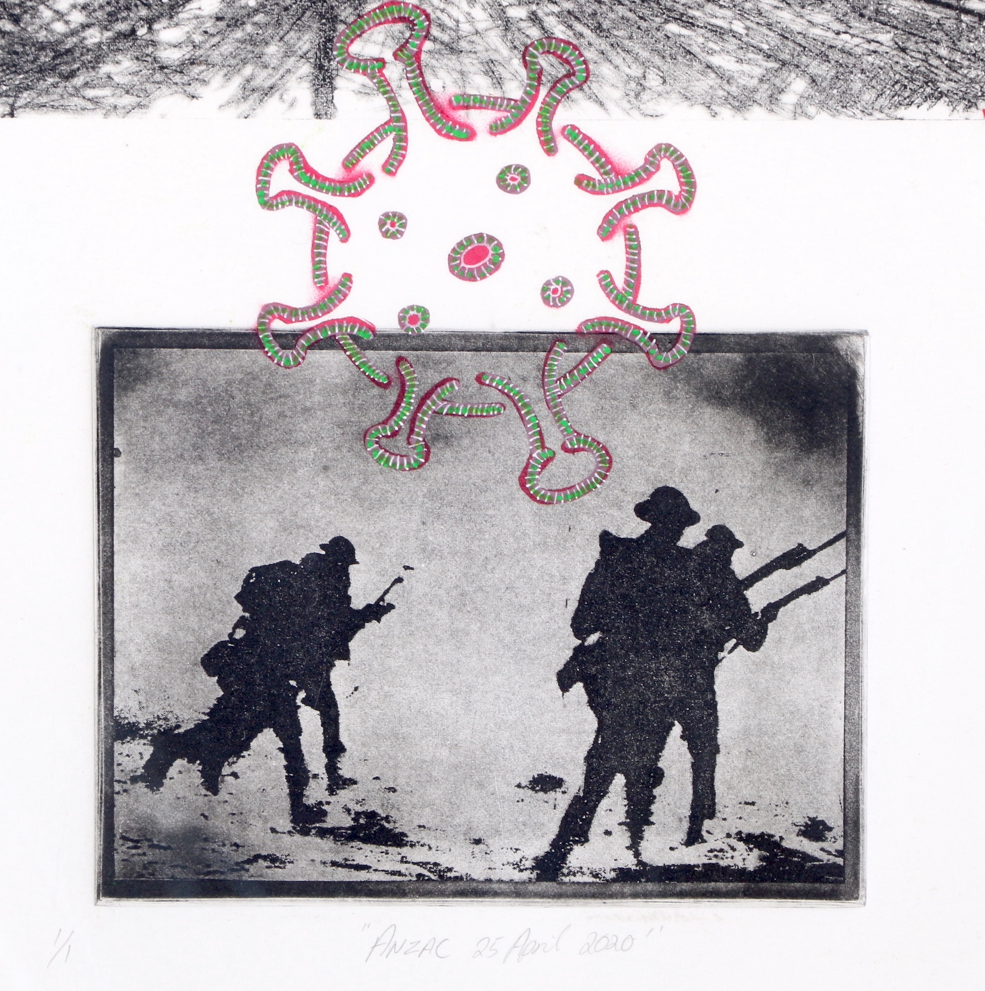 Artwork by Collin Cole, Dina Kroon, ANZAC 25 APRIL 2020, Made of drypoint