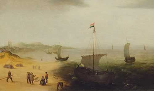 Fish sellers at the coast, possibly Egmond aan Zee by Cornelis Verbeeck