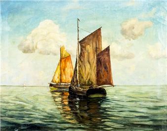 Seascape with Fishing Boats - F Sollner