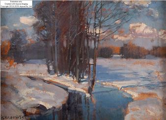 Winter landscape with a river - Ludwik Grabowski