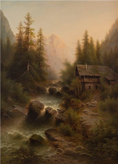 Albert Rieger | GEBIRGSWASSERFALL MIT MÜHLE | MutualArt