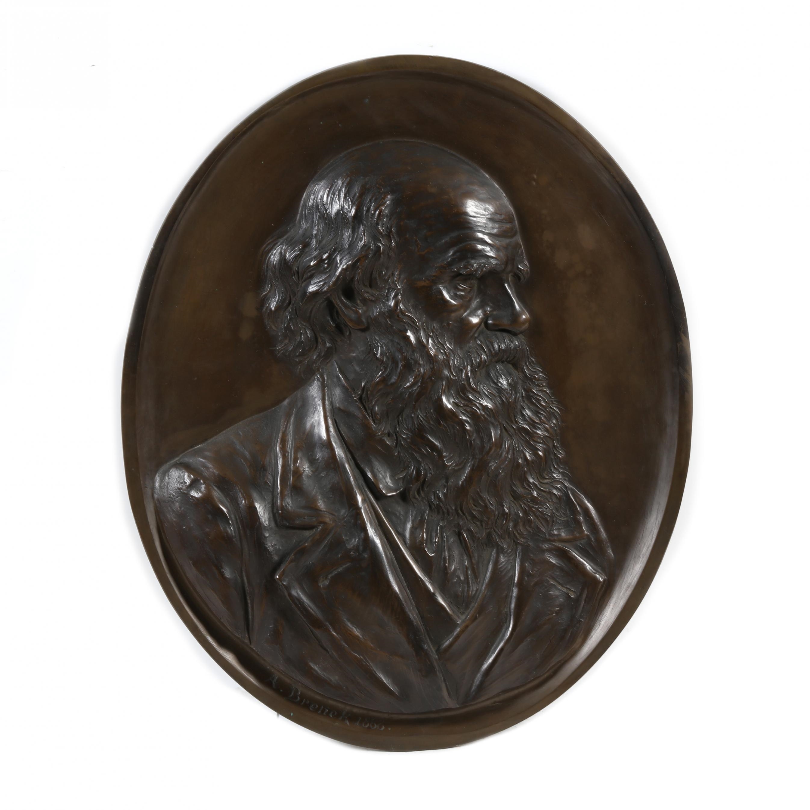 Artwork by Anton Brenek, Large Bronze Relief Portrait of a Bearded Man, Made of Patinated bronze