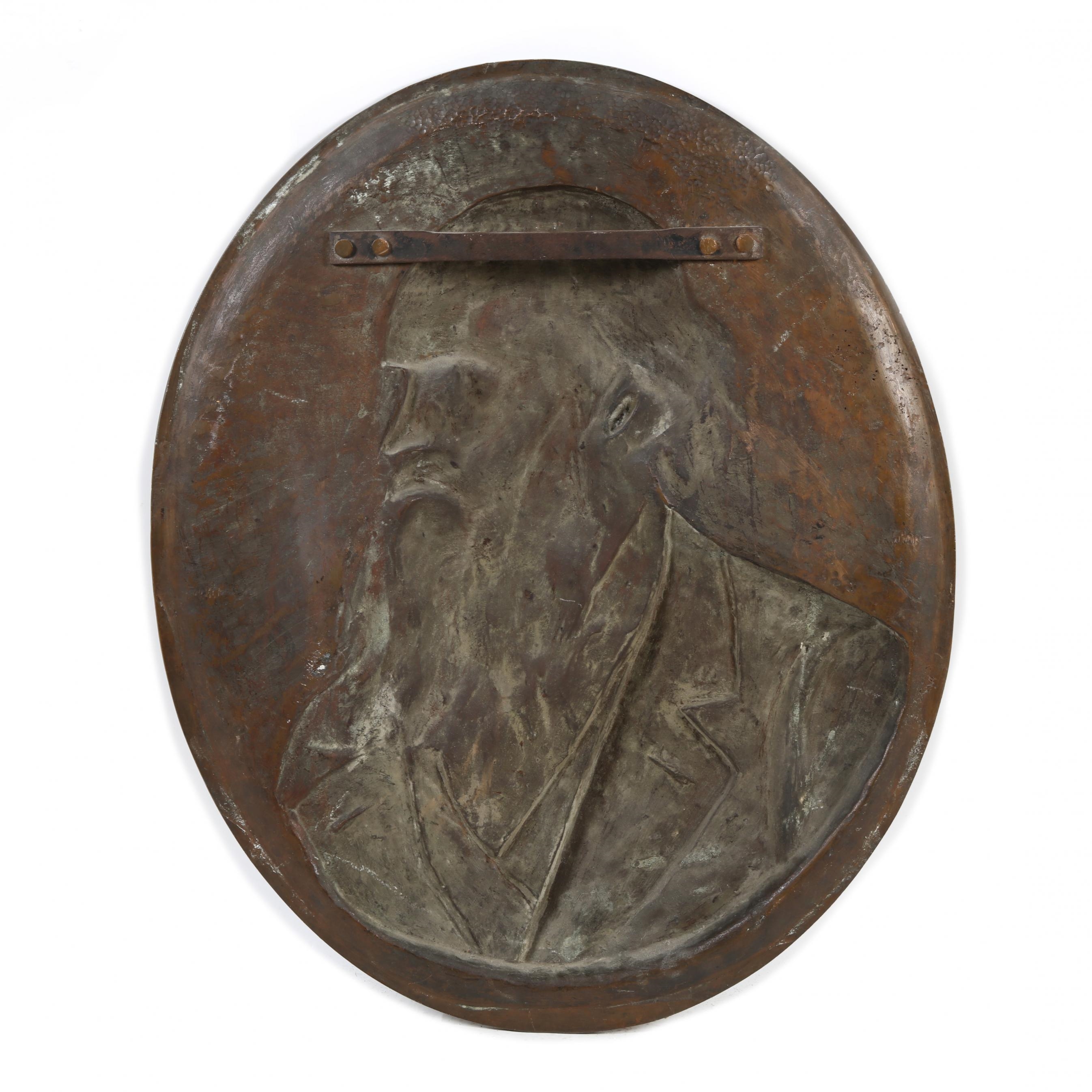 Artwork by Anton Brenek, Large Bronze Relief Portrait of a Bearded Man, Made of Patinated bronze