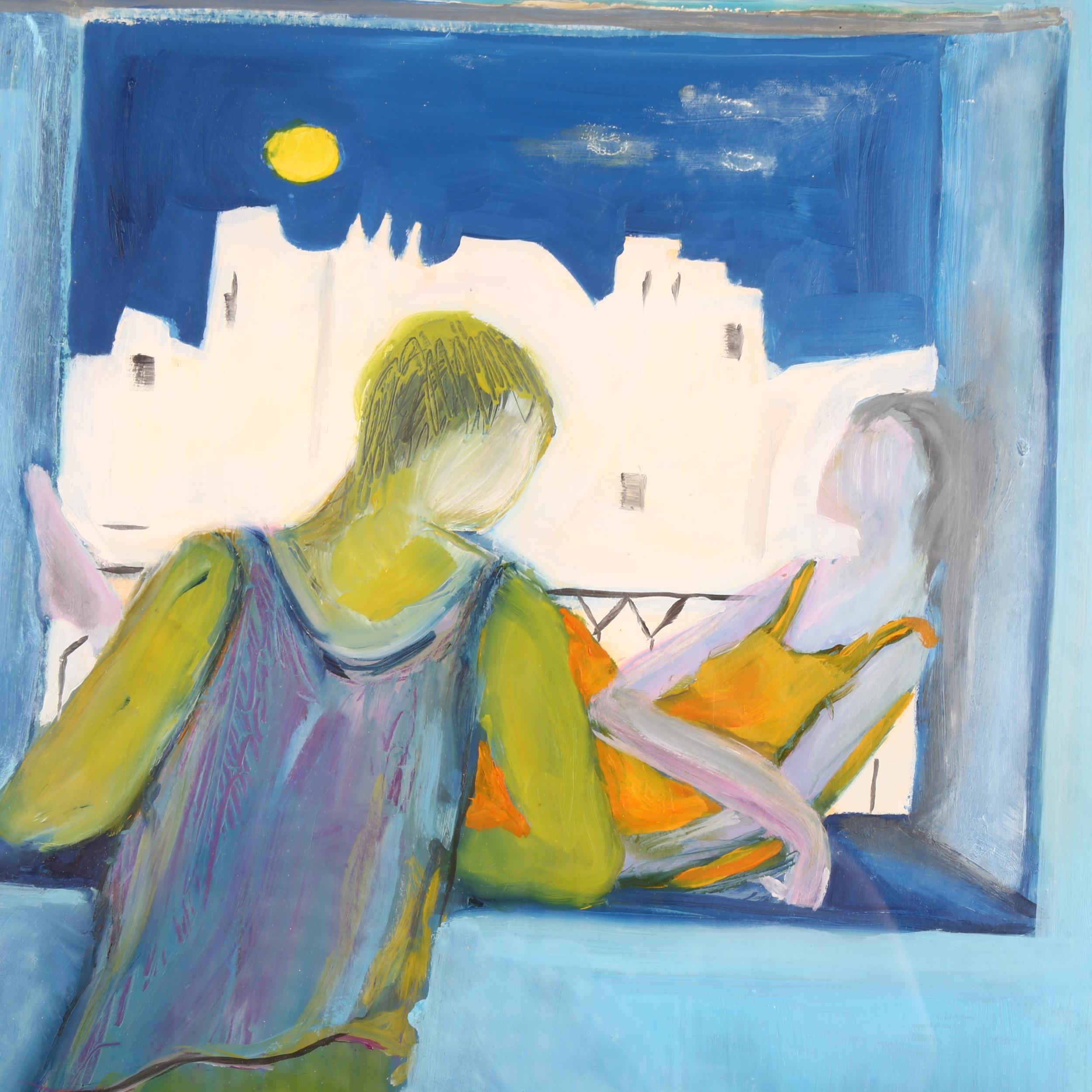 Artwork by Julia Roddy, figure at a window, Made of gouache