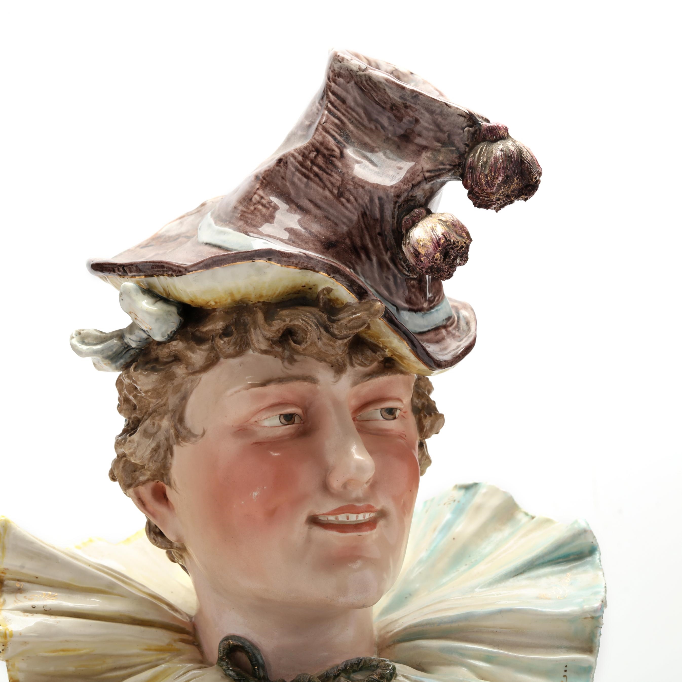 Austrian School, 19th Century | Large Majolica Bust of a Jester (Late ...