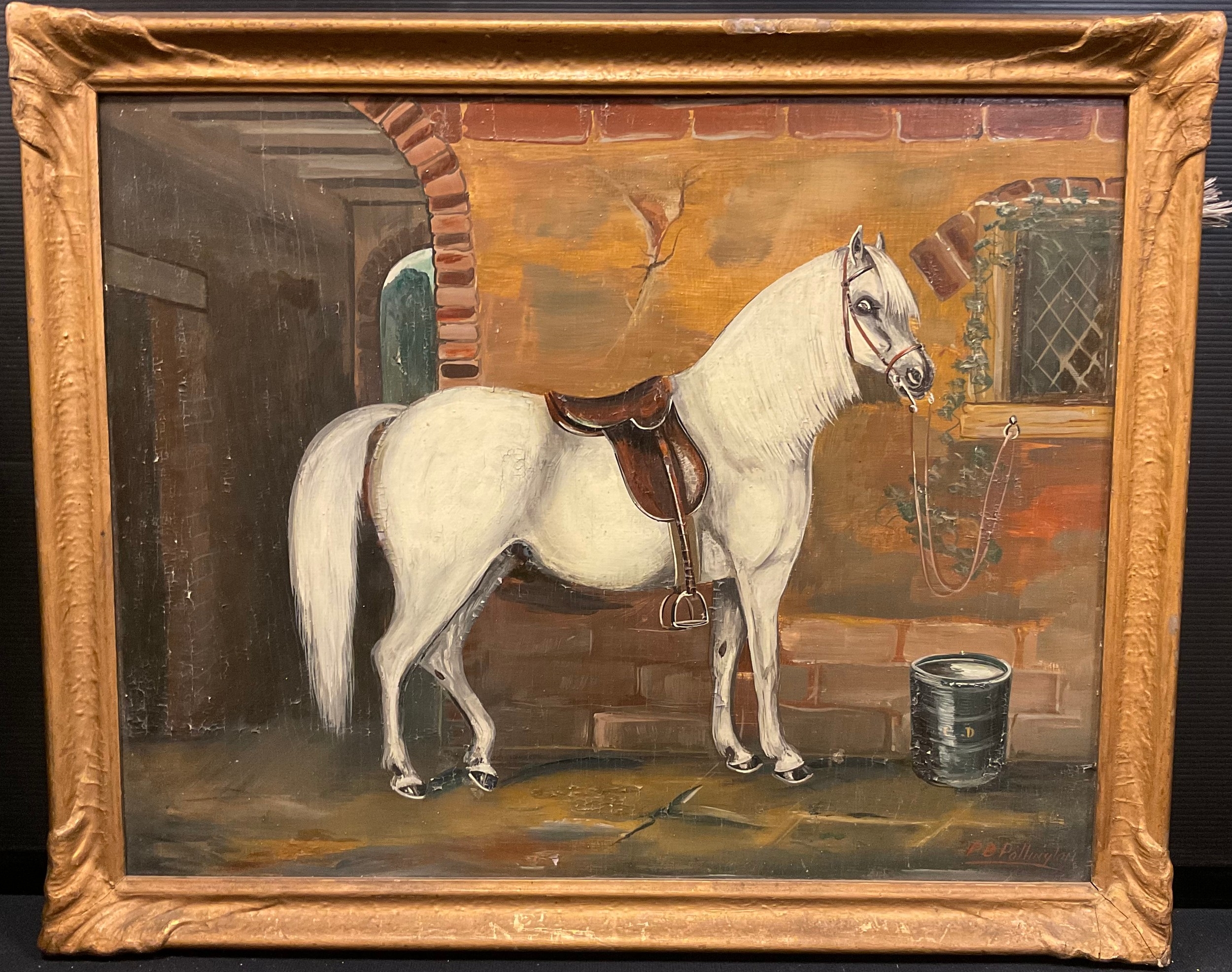 P. B. Pollington | Portrait of a White Horse, within a courtyard ...