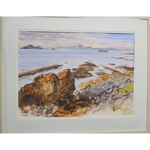 Artwork by Douglas Gray, EDINBURGH FROM THE KILN ROCKS, KINGHORN, Made of Mixed media on paper