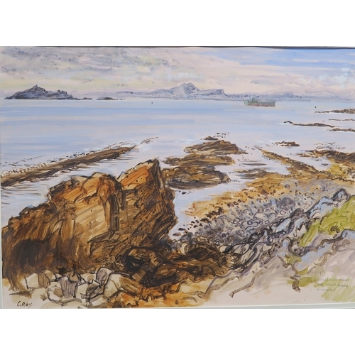 Artwork by Douglas Gray, EDINBURGH FROM THE KILN ROCKS, KINGHORN, Made of Mixed media on paper