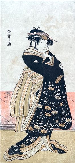 Lacteur Segawa Kikunoj dans un rôle féminin accompagné de lacteur Ichikawa Monnosuke III dans le rôle dun samourai by Katsukawa Shunsh, ca. 1780