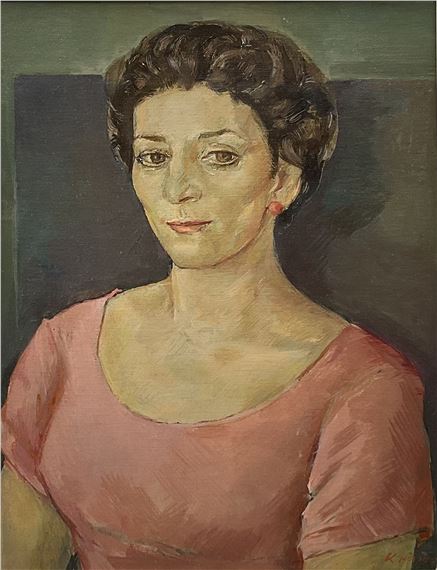 Portrait of a Young Woman in a Pink Dress by Jacob Kramer