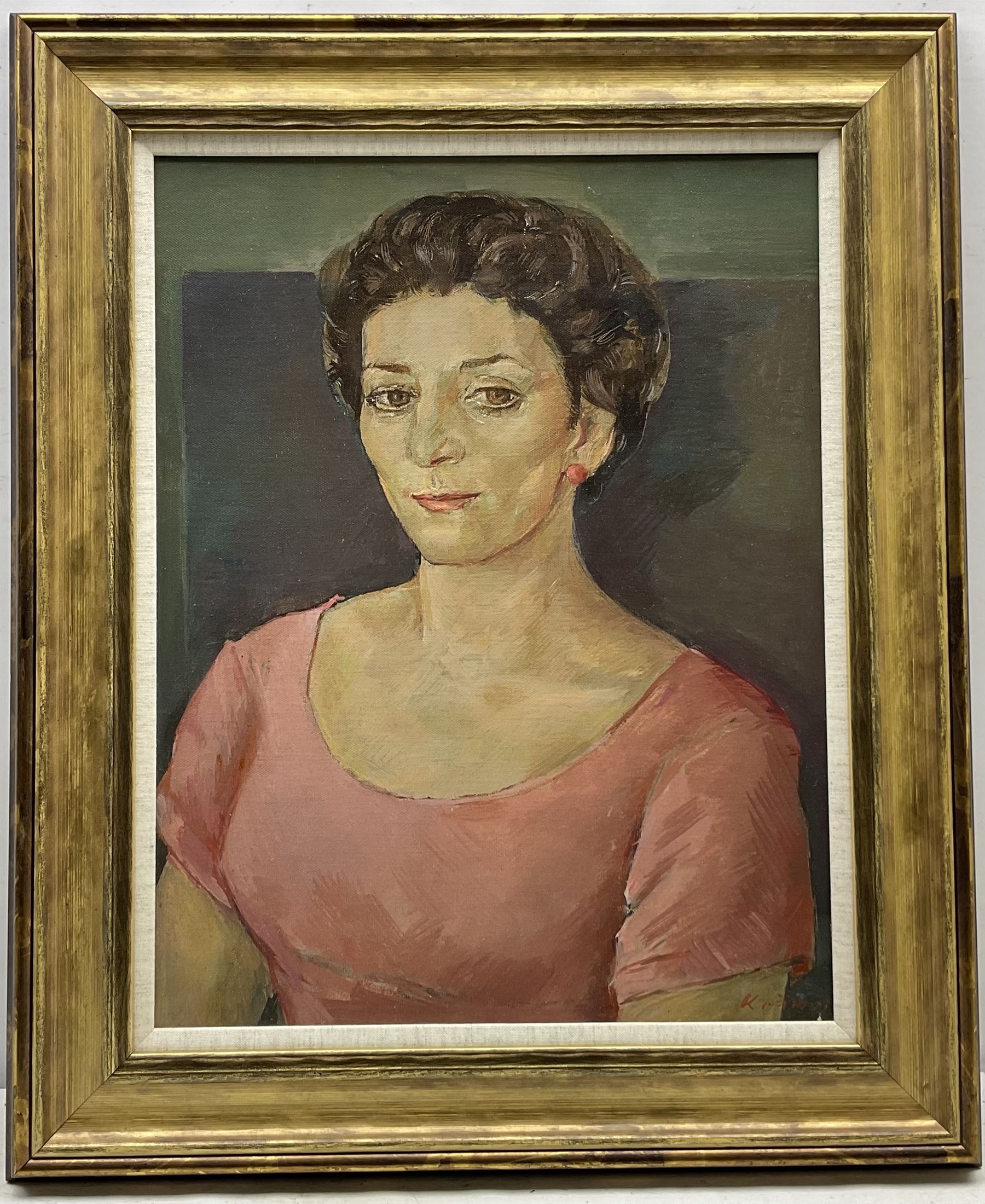 Artwork by Jacob Kramer, Portrait of a Young Woman in a Pink Dress, Made of oil on canvas