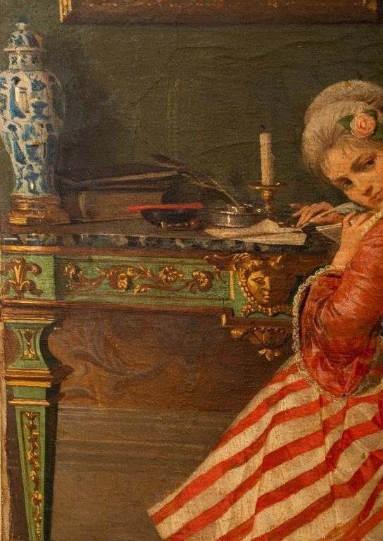 Pio Ricci | A pensive lady at her writing desk in a period interior ...