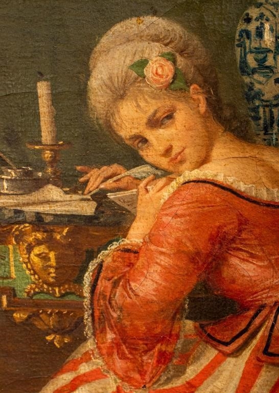 Pio Ricci | A pensive lady at her writing desk in a period interior ...