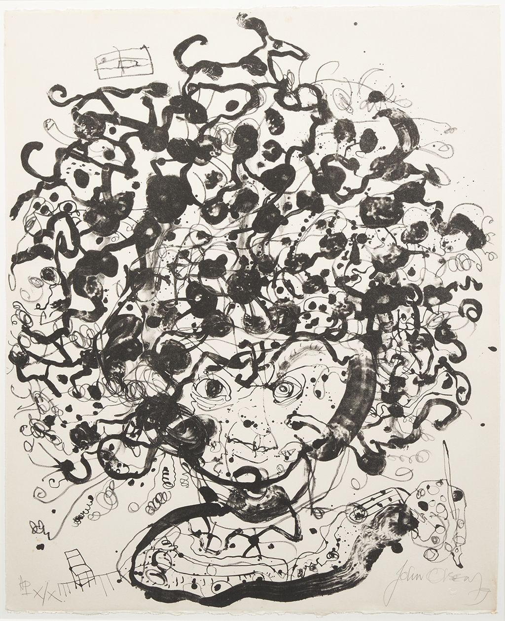 Artwork by John Olsen, Portrait of Brett Whiteley, Made of lithograph