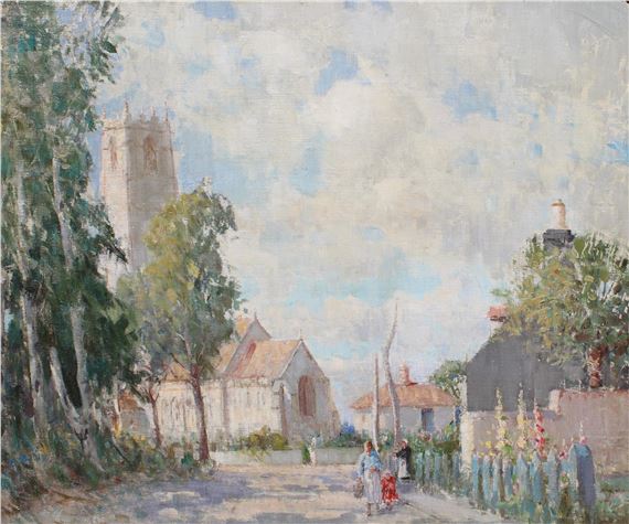 Figures in a village street by William Lee-Hankey