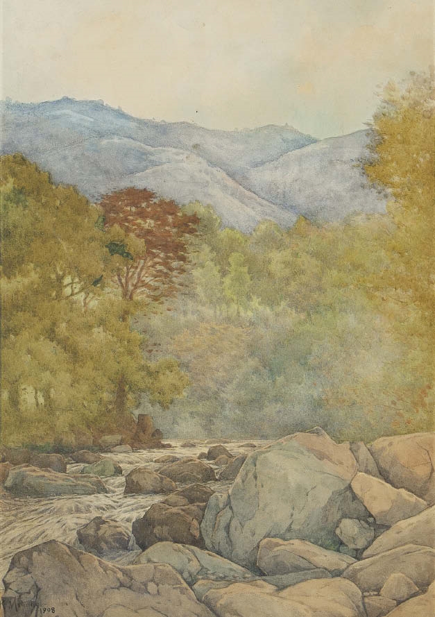 Artwork by Kokki Miyake, Autumn color at Yugashima, Izu, Made of watercolor on paper
