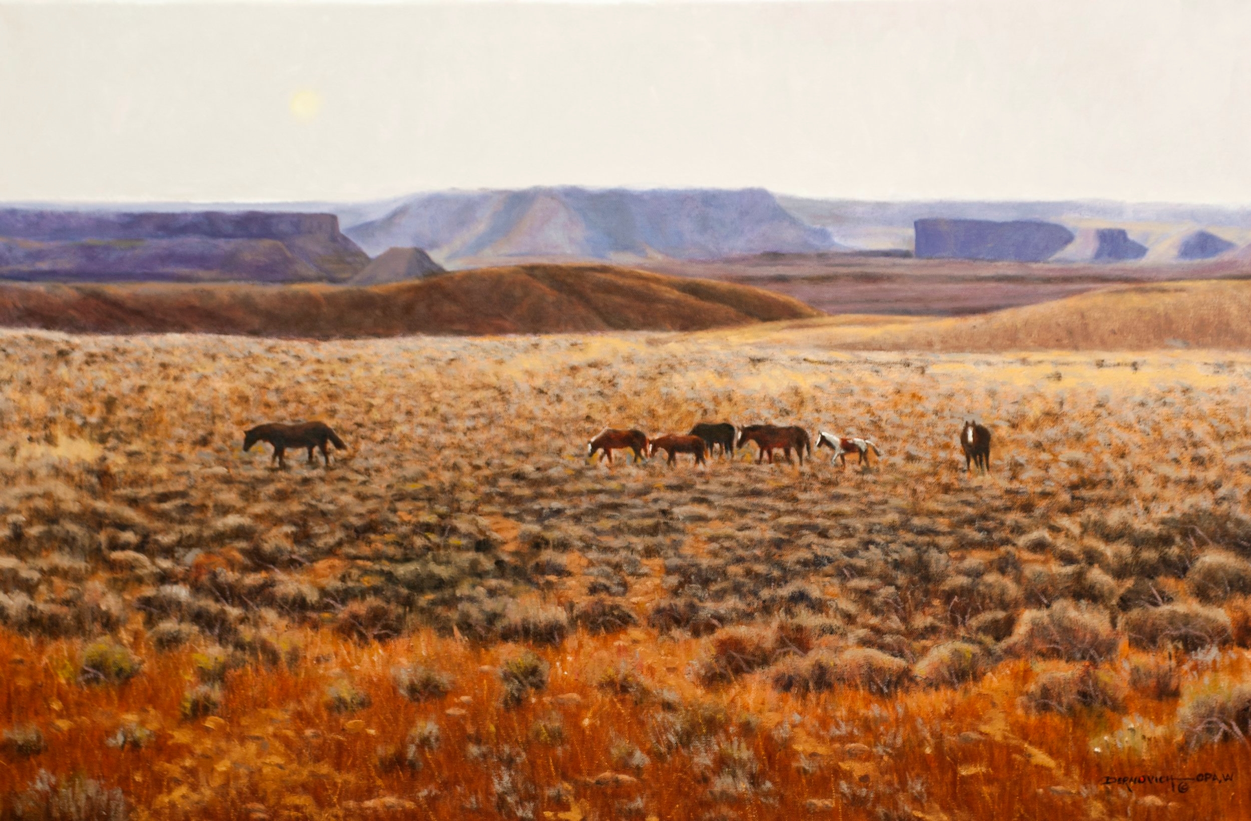 Artwork by Dan Dernovich, Wild Mustangs of the Red Desert, Made of Oil