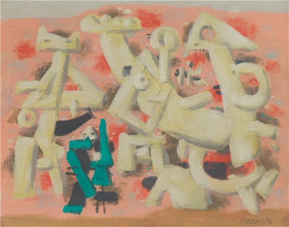 Heitere Bewegung auf Rosa (Cheerful Movement on Pink) by Willi Baumeister, Executed in 1947