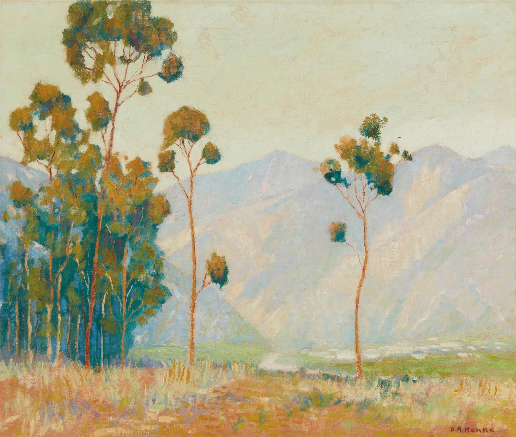 Artwork by Bernard Albert Henke, Trees in a mountain landscape, Made of Oil on canvas