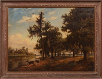 Bayou Scene with Deer - Louis Nicholas Adolphe Rinck