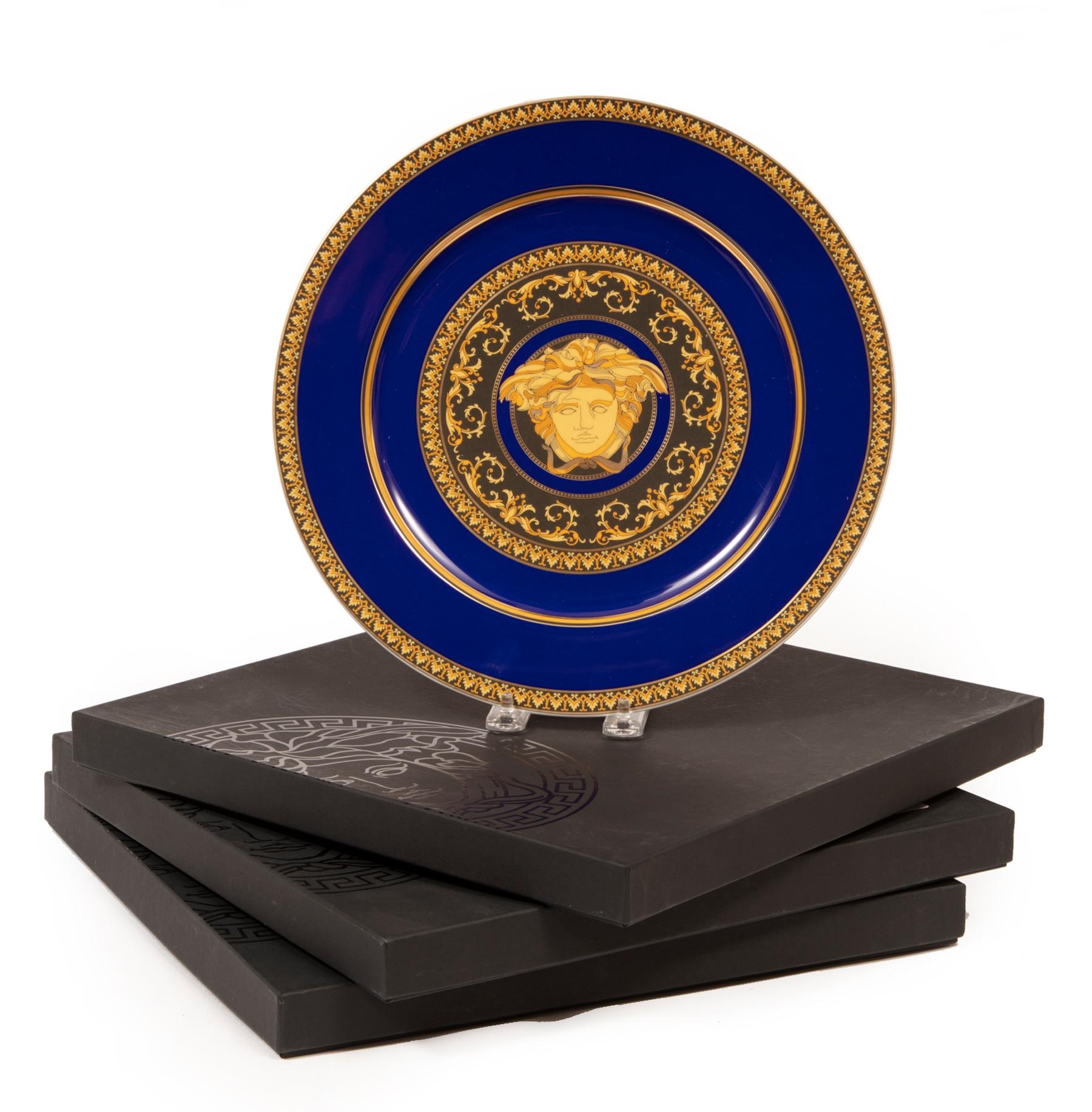 Rosenthal Versace Medusa Azul placa de placeholder de porcelana moderna
