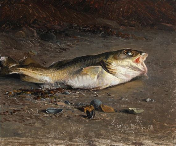Scenery with a cod by Niels Peter Rasmussen, 1911