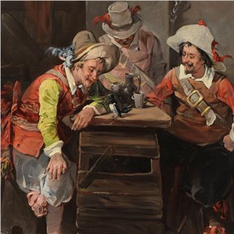 Historische Szene in Barockmanier mit drei Herren einen Vogel betrachtend - G. Appert