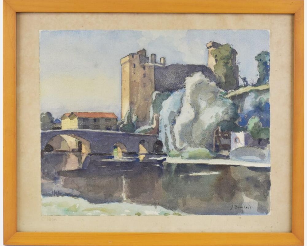 Artwork by Jean Bouchaud, Clisson, le Pont de la Vallée et le château, Made of Watercolor on paper