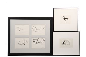 (6) Sumi Ink Drawings on paper in (3) frames - Edwin Gamble
