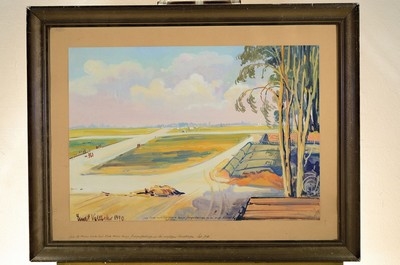 Artwork by Ernst Vollbehr, 80 meter wide and 1220 meter long air runway on the English Channel Coast, September 1940, Made of watercolour