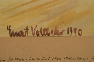 Artwork by Ernst Vollbehr, 80 meter wide and 1220 meter long air runway on the English Channel Coast, September 1940, Made of watercolour