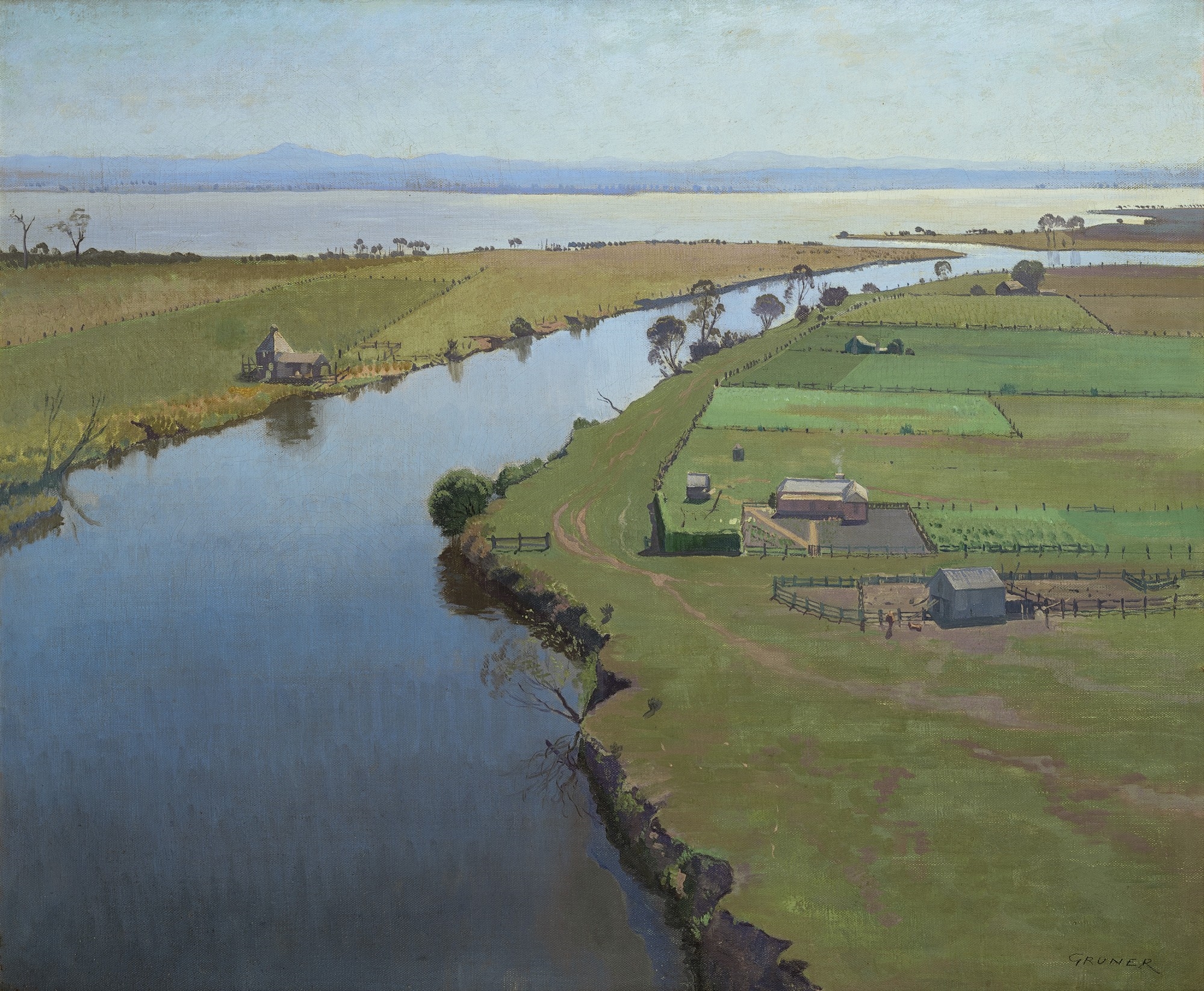Artwork by Elioth Gruner, MITCHELL RIVER, VICTORIA, ALSO KNOWN AS GIPPSLAND LAKES, c.1930, Made of oil on canvas