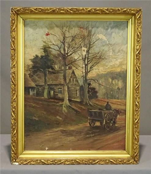 Carl Martin Raschen | Landscape with cabin, horse and wagon (19 ...