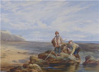 Children shrimping on the shore - James Allan