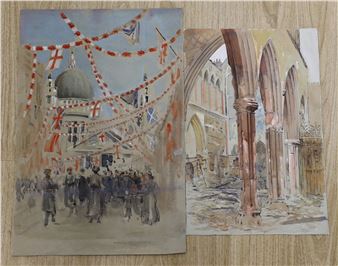 'St Paul's during VE Day Celebrations' and 'Holborn Church in Ruins' - Ernest Thesiger