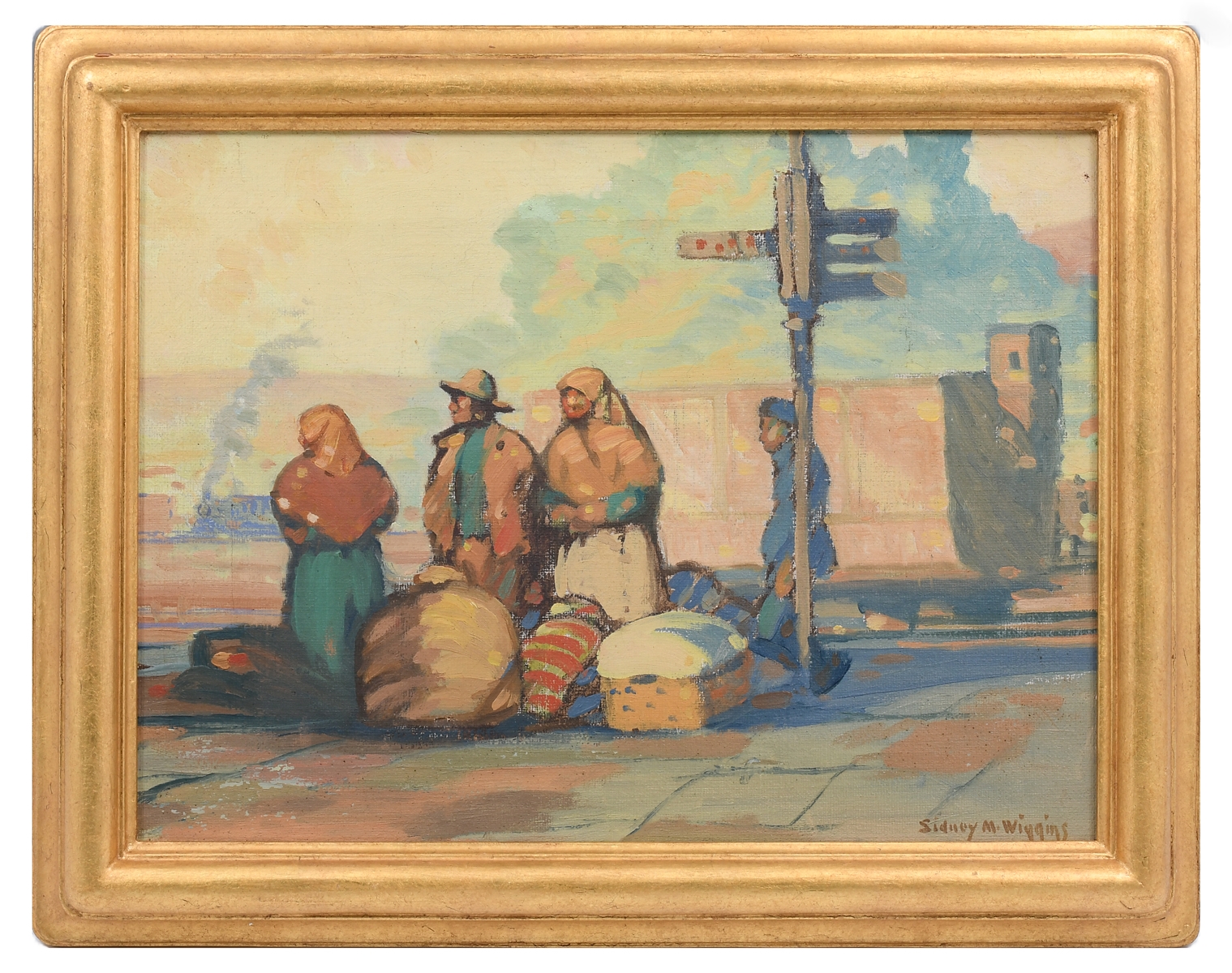 Artwork by Sidney Miller Wiggins, Native Americans Waiting for the Train, Made of Oil/Canvas