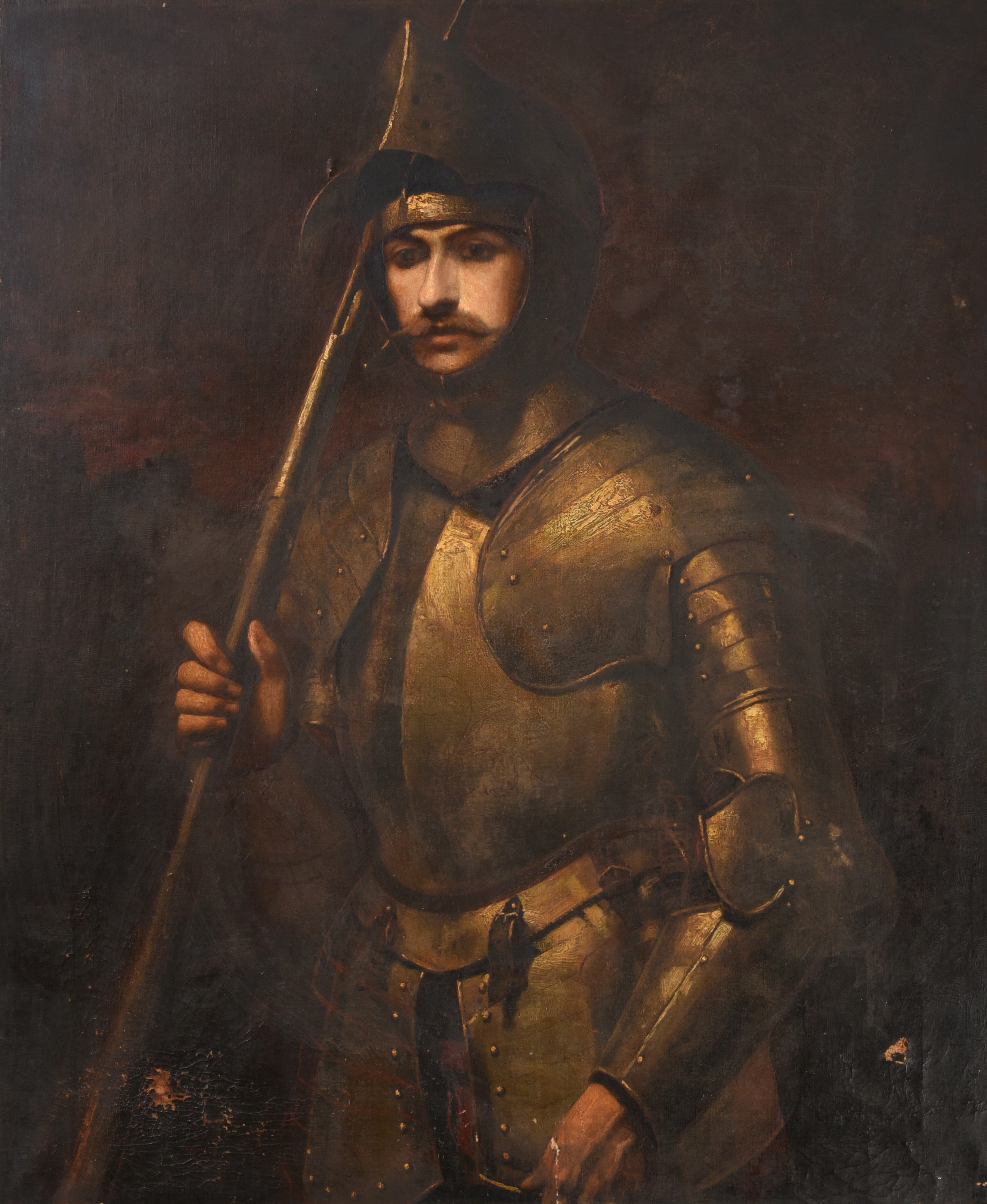 Rembrandt van Rijn | A portrait of a man wearing armour and holding a ...