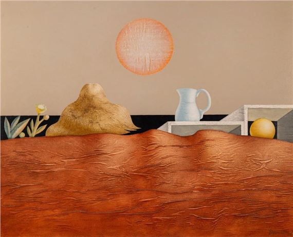 PAISAJE SURREALISTA CON SOL NARANJA Y MAR by Jorge Damiani, ‘77