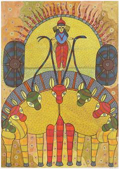 Riding into the Dark (Gond Art) - Suresh Kumar Dhurve