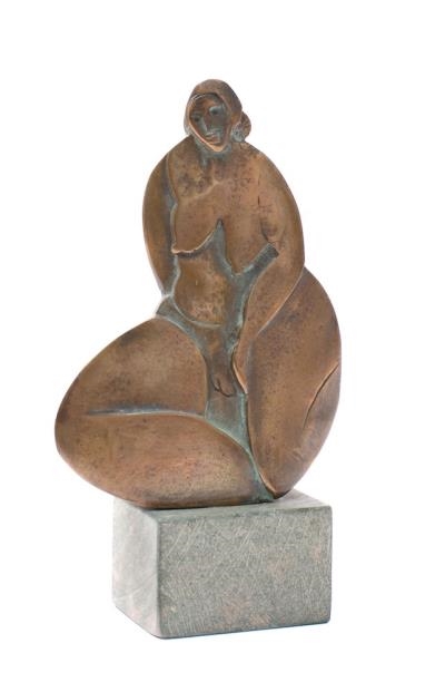 Artwork by Jude Jelfs, ''Seated Female Nude'', Made of stone plinth