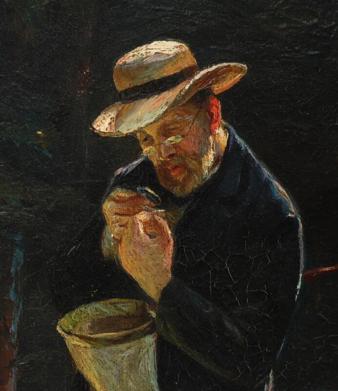 Artwork by Ida Schiøttz Jensen, A man catching butterflies in the forest, Made of Oil on canvas