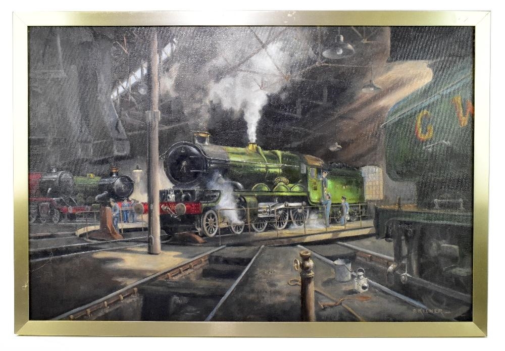 Philip Kilner | railway siding with steam engine in foreground | MutualArt